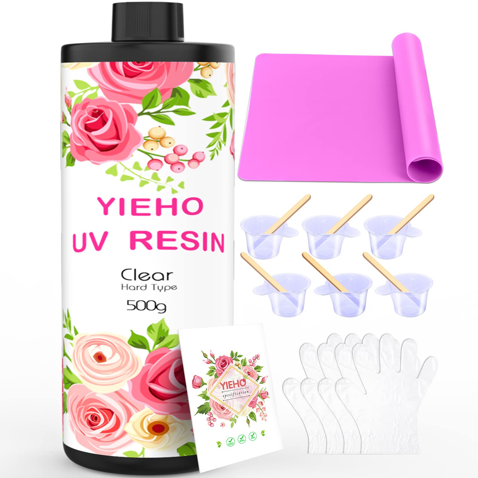 500g UV Resin Kit-Bulk Crystal Clear Hard UV Fast Curing Epoxy Resin Supplies with Mat for Craft Jewelry Making