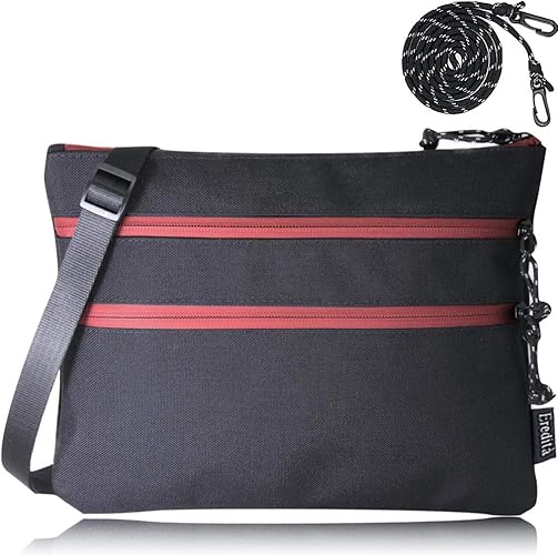 Amazon Eredita サコッシュ メンズ サコッシュバッグ 防水ファスナー 2wayショルダーベルト Sc02 黒 赤 Eredita エレディータ ショルダーバッグ