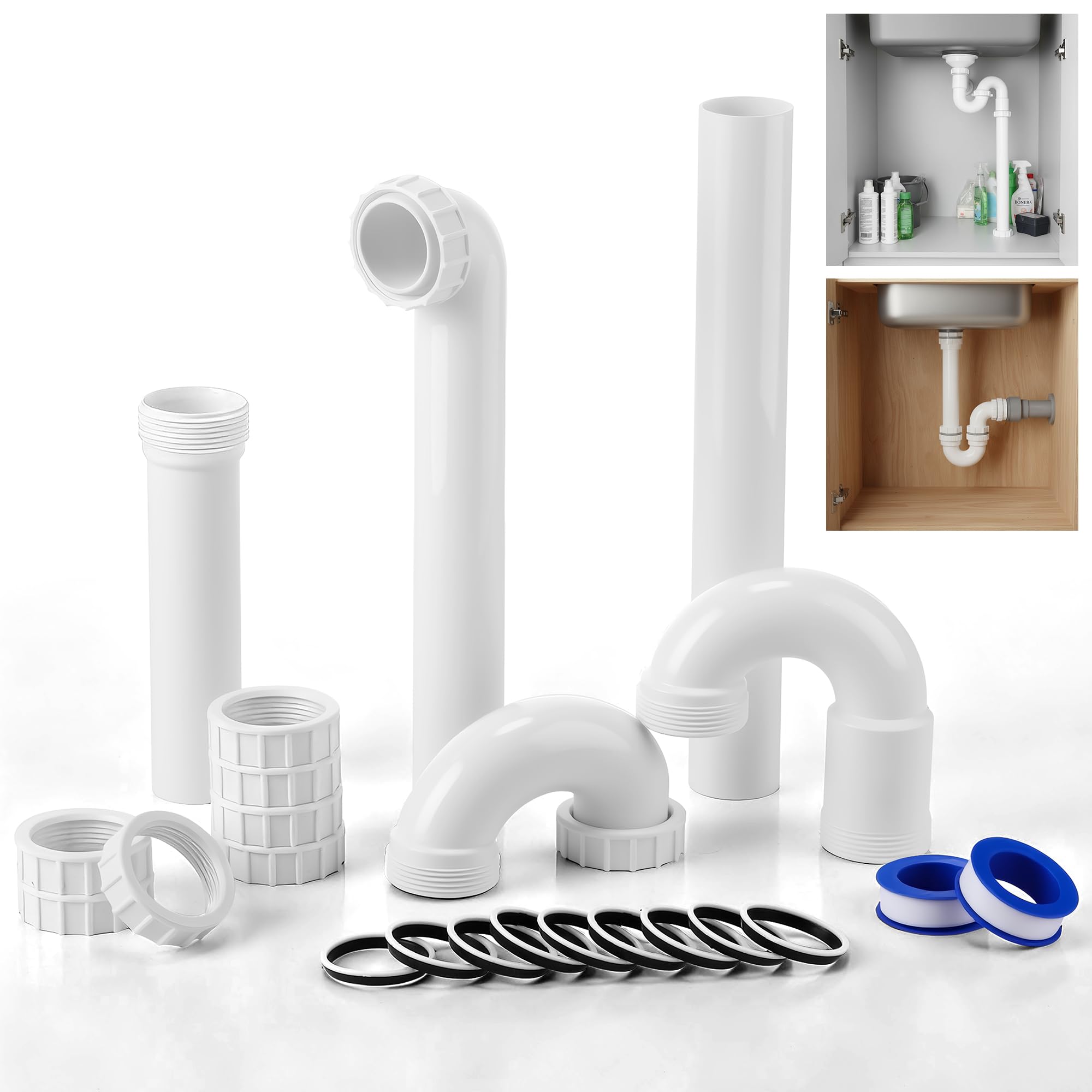 Photo 1 of Saillong Garbage Disposal Installation Kit Complete Kitchen Sink Drain Pipe Kit for Double Bowl Sink, 1-1/2" Plumbing, Simple Install, Leak Proof (Set B)