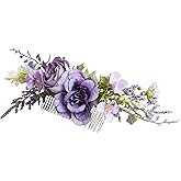 PartyforU Purple Flower Hair Comb - Handmade Wedding Floral Combs Bridal Comb for Hair for Bride Bridesmaid Women Girls Prom Bridal Shower Maternity Shoot