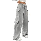 SHENHE Women's Wide Leg Cargo Sweatpants Drawstring Waist Fleece Baggy Cargo Pants Casual Trousers with Pockets