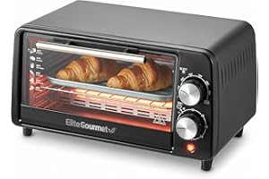Elite Gourmet ETO449 9L / 4-Slice Countertop Toaster Oven, Compact Design, 30-Min Timer, Adjustable Temp up to 450°F, 800W Qu