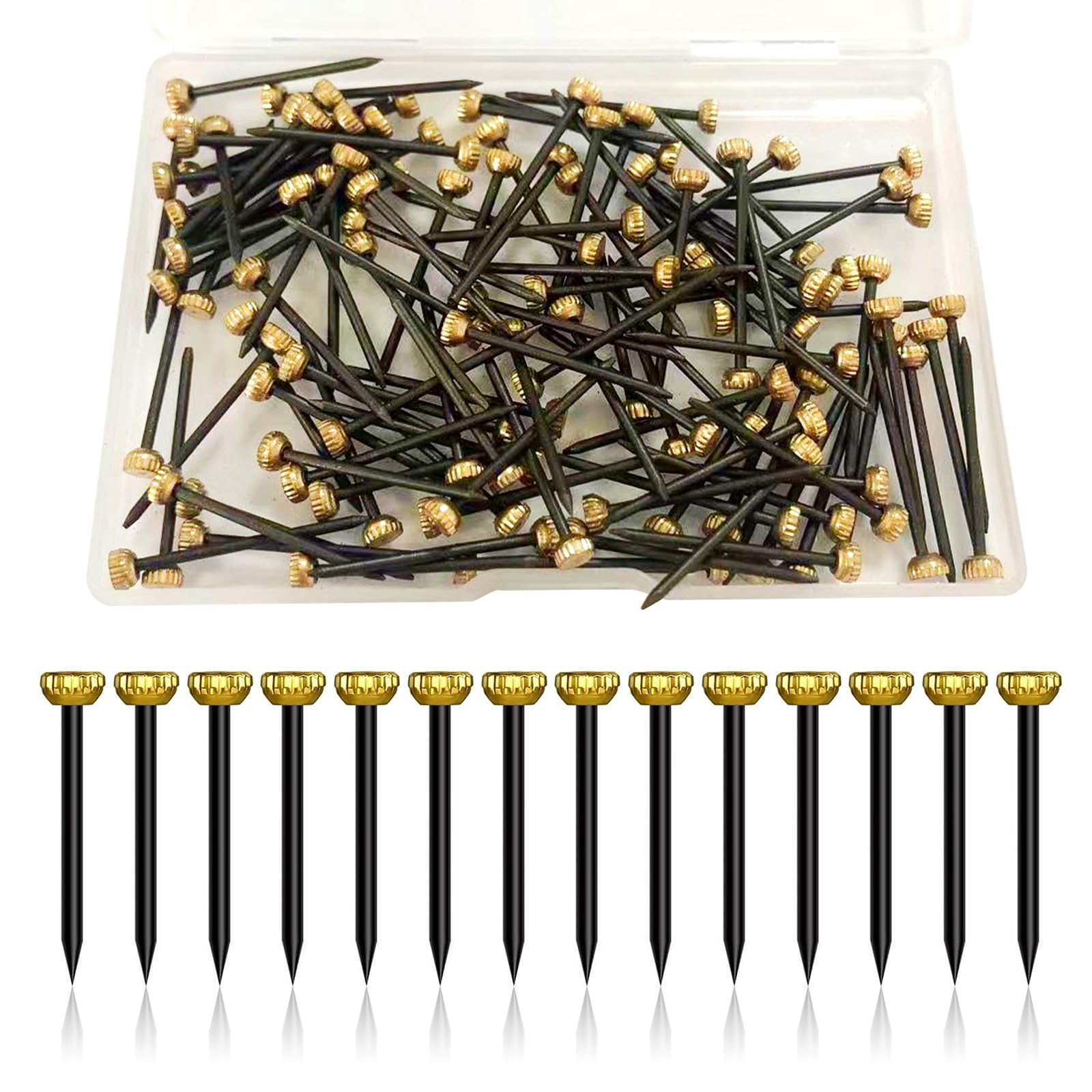 Picture Pins Nails, 100pcs Picture Hanging Nails for Wall Pins Brass Head Frame Nail Hook Pin for Hanging Pictures Photo Frame