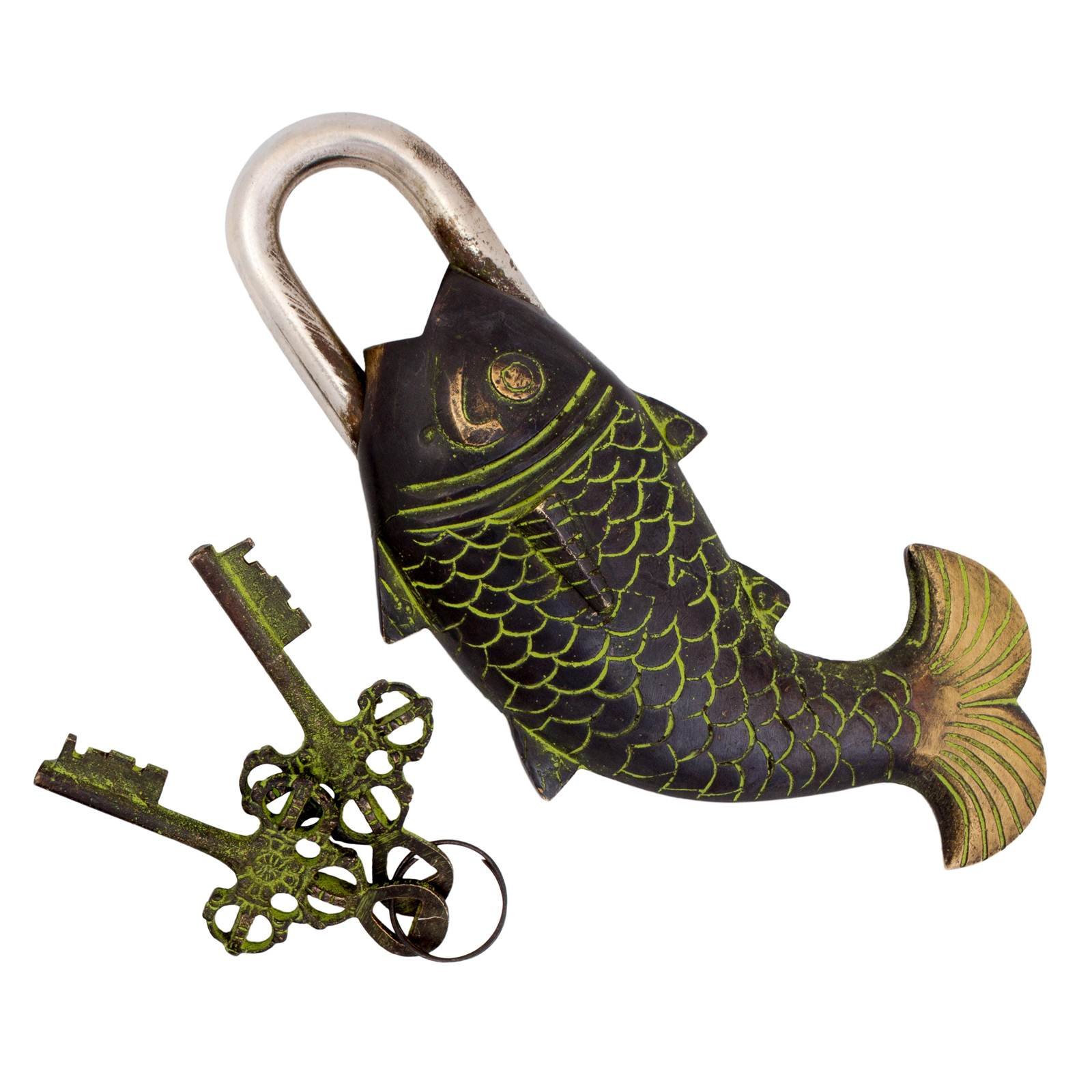 Functional Brass Fish Pad Lock Is 2.5" Width and 7" Collectible Locks