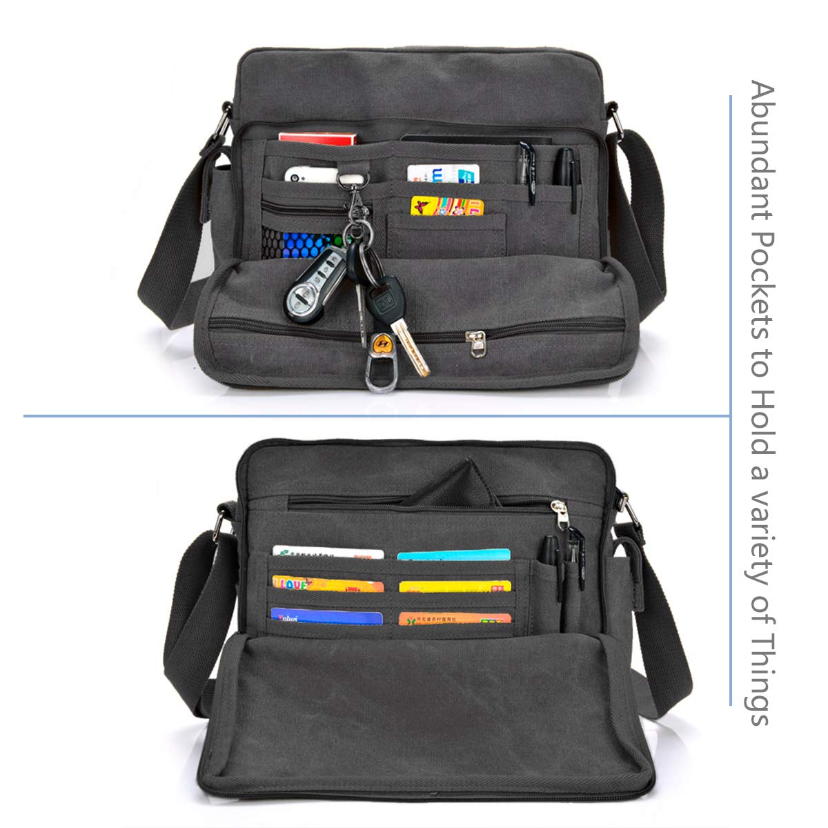 Messenger Bag, CHEREEKI Unisex Vintage Canvas Messenger Bags Casual Sling Shoulder Pack Daypack Satchel Bag for Work, School, Daily Use - 12.6\