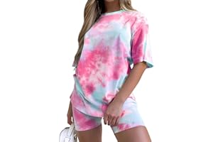 SUPERSUN Women's Tie-Dye Set Two-Piece Outfits Summer - Casual Two Piece Short Set Short Sleeve T Shirts