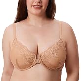 DELIMIRA Women's Front Closure Lace Underwire Bras | Sheer, Plus Size, Full Coverage, Sexy, Plunge, No Padding Unlined