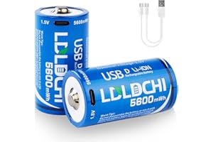 LDLDCHI Rechargeable Lithium D Batteries 2 Pack - 1.5V 5600mWh D Cell Rechargeable Batteries with 2-in-1 Charge Cable, 1000 Cycles for Flashlight, Water Heater, Gas Stove