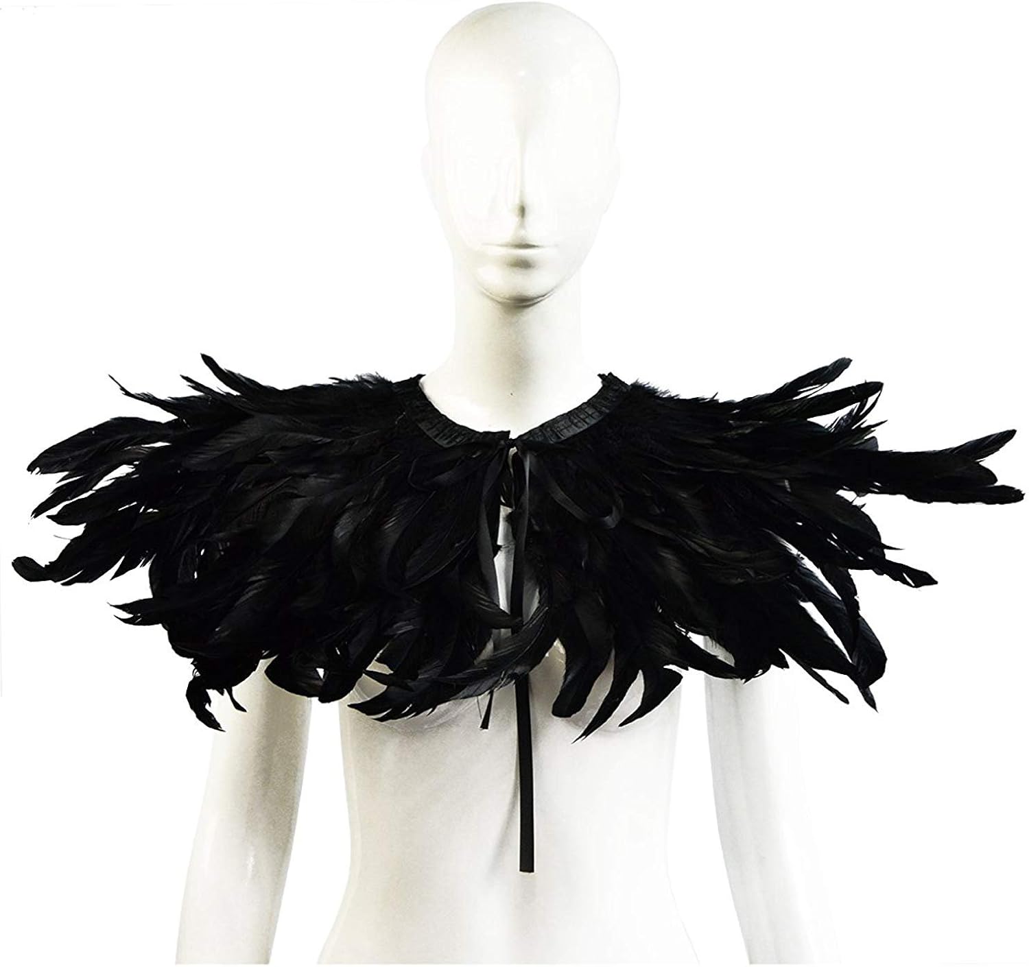 L'VOW Black Feather Shrug Cape Shawl Collar Halloween Costumes for Women (Black-004): Clothing