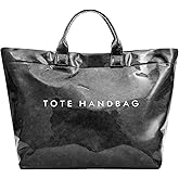 ALUSBELL Large PVC Tote Bag for Women Letters Print Tote Handbag Kraft Paper Travel Shoulder Bag Clear Carry All Hobo Handbag