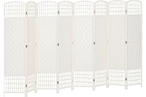 HOMCOM 8 Panel Room Divider, Folding Privacy Screen, 5.6' Room Separator, Wave Fiber Freestanding Partition Wall Divider, White
