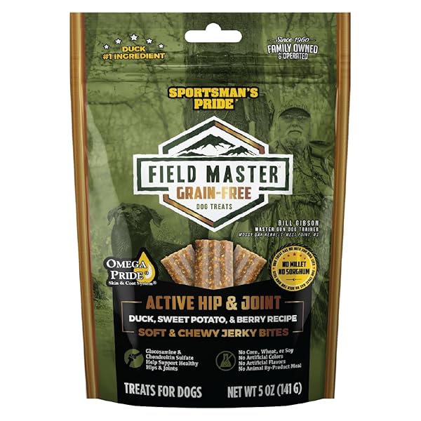 SPORTSMAN’S PRIDE FIELD MASTER ACTIVE HIP & JOINT DUCK, SWEET POTATO & BERRY RECIPE GRAIN-FREE JERKY BITES DOG TREATS, 5 OZ.
