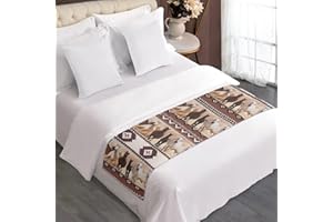 ZFRXIGN Western Aztec Horse Bed Runner Twin Size Decorative Bed Scarf for Home Hotel Bedding Set Bed Scarves Farmhouse Kitchen Table Runner Native American Brown