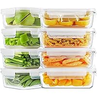 Bayco 8 Pack Glass Food Storage Containers, Glass Meal Prep Containers, Airtight Glass Storage Containers with Lids - BPA-Fre