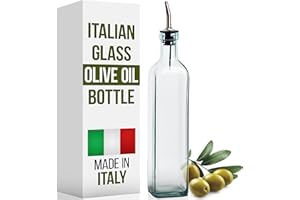 EHOMEA2Z Italian Glass Olive Oil Dispenser Bottle - 16 Oz, Oil and Vinegar Cruet with Stainless Steel Spout for Kitchen, Slig