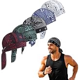 GOJXDNE 5 PCS Breathable Sweat Wicking Head Wrap Bandana Hat, Cooling S-kull Cap Helmet Liner, Paisley Print Cycling Run Cap
