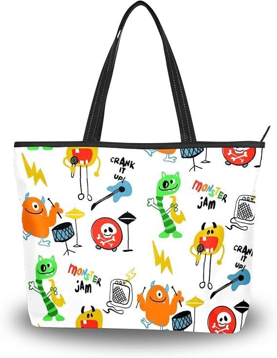 Amazon 妖怪の音楽 面白い トートバッグ レディース 大容量 通勤 通学 旅行 高校生 軽い 軽量 肩掛けバッグ 対応 ハンドバッグ 大きさ ファスナー 2way 手提げバッグ ギフト プレゼント Hdxan トートバッグ