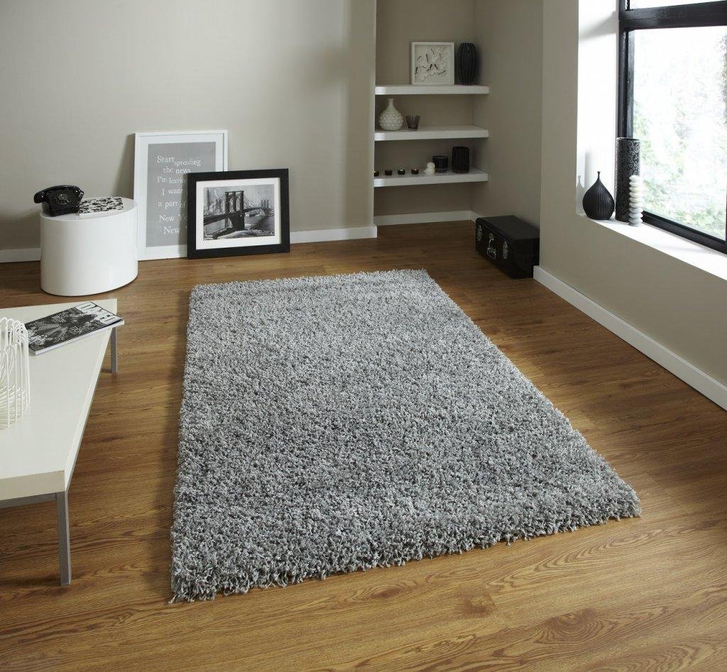 Think Rugs Vista 2236 Shaggy Heat Set Yarn Rug, Grey, 160 x 220 Cm