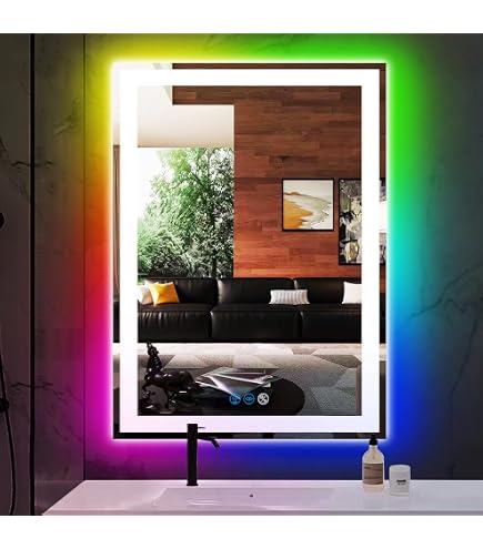 Awoco 36x36 Inch LED Bathroom Mirror With Light - Dimmable Anti-Fog Vanity Mirror With 3 Colors