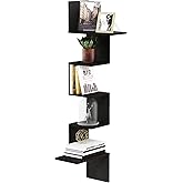 Furinno Rossi 5-Tier Corner Floating Shelves for Wall, Espresso | Rectangular Corner Wall Shelf, S-shape Radial Floating Book Shelf, Easy Assembly, for Bathroom, Bedroom, Living Room