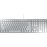 Cherry KC 6000 Slim for MAC, Wired Mac Keyboard with Number Pad, USB-A Connection, Whisper-Quiet Keys, Thin Design, SX Scissor Switches, QWERTY, Silver/White
