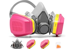 RANKSING Respirator Mask with Filters and Glasses to Against Dust Gases Fumes in Painting Spraying Sanding Orange/Pink
