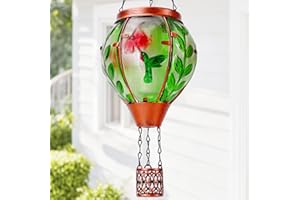 PROFINELLA Hummingbird Solar Hot Air Balloon Lantern,Outdoor Decor with Flame Lights Waterproof, Hanging Lights for Garden Yard Lawn Patio, Unique Gifts for Women Mom Grandma Gardener for Mother'Day