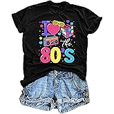 80's Shirts for Women 80s Neon Music Graphic T-Shirt Hip Hop 80S Party Outfits Girls I Love The 80's T-Shirt