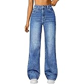 Trendy Queen Women's High Waisted Straight Wide Leg Jeans, Comfort Stretch Baggy Denim Pants