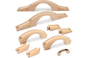 MOTOTO 2 Pack Wood Train Track Extension Wooden Train Bridge Track Wooden Railway Bridge Accessories Wood Railroads Connectors Compatible with Most Toy Railroads for Birthdays Holiday