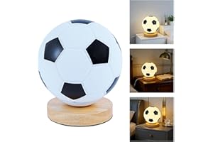 Soccer Lamp Rechargeable, Kids-Lamps for Bedrooms Boys-and Girls, 3D Soccer Table Lamp with Wood Base, Adjustable Brightness 