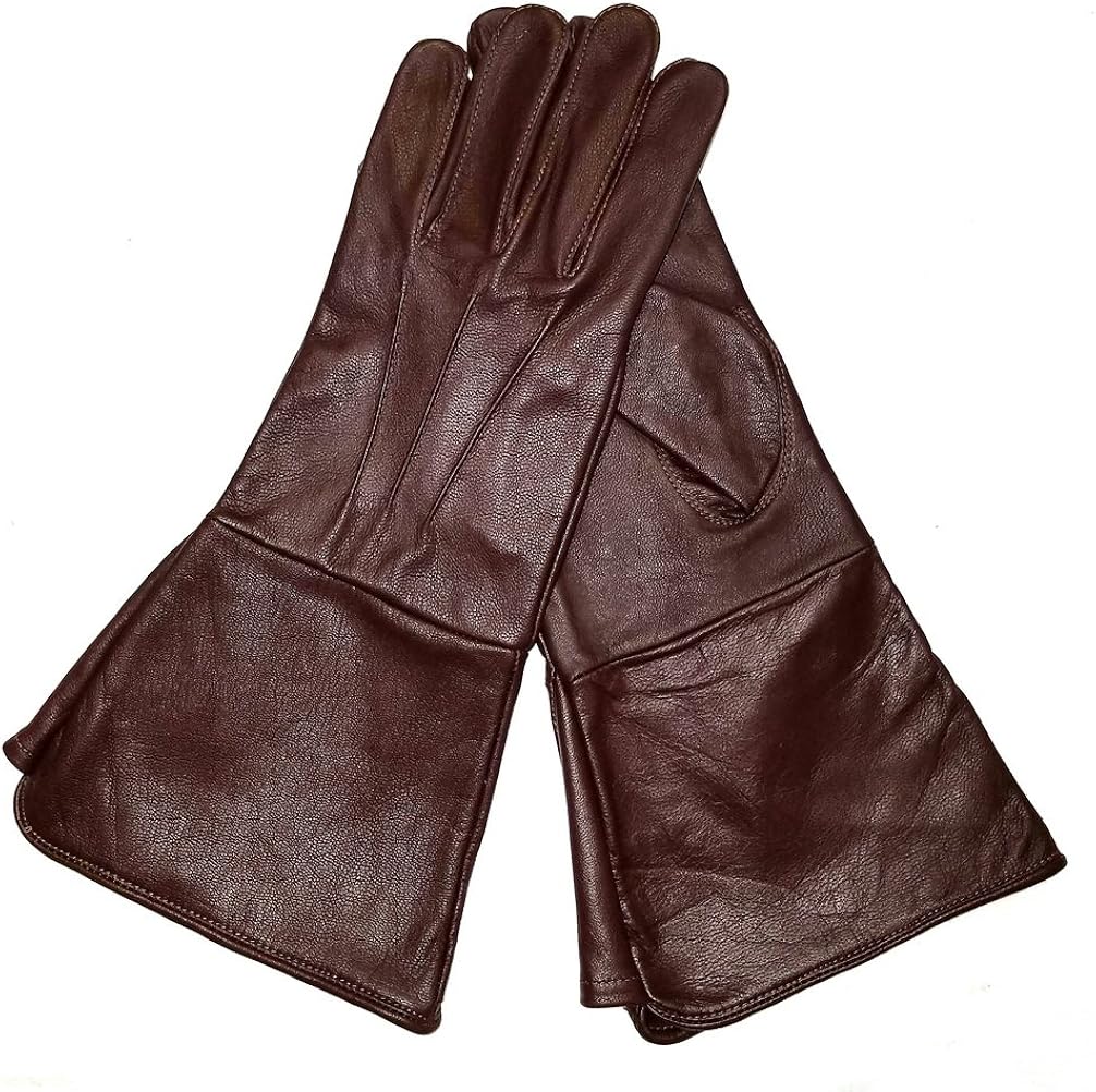 Leather Gauntlet Gloves Long Arm Cuff (Brown, Large) at Amazon Men’s