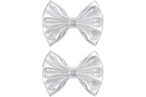 YanJie 2pcs 5'' Silky Glitter Silver Hair Bow for Girls Metallic Bows Toddler Teen Hair Accessories Sequin Pigtail Bows for Christmas New Year Gift