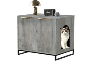 FerniTry Litter Box Enclosure Furniture, Hidden Cat Litter Box Furniture, Kitty Litter Box Cabinet Cat Washroom Indoor Cat House as TV Stand, Side Table,Gray