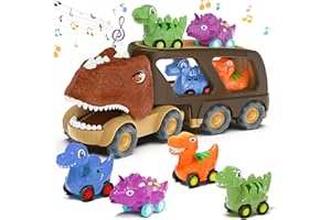 Moritakk Dinosaur Toys for Kids 2-4 Boys,Dinosaur Car Carrier Truck Toy with 4 Pull Back Dino Car，Dinosaur Truck for 2 3 4 5 Year Old Boy Toys,2 3 4 5 Year Old Boy Birthday Gift with Dino Sound.