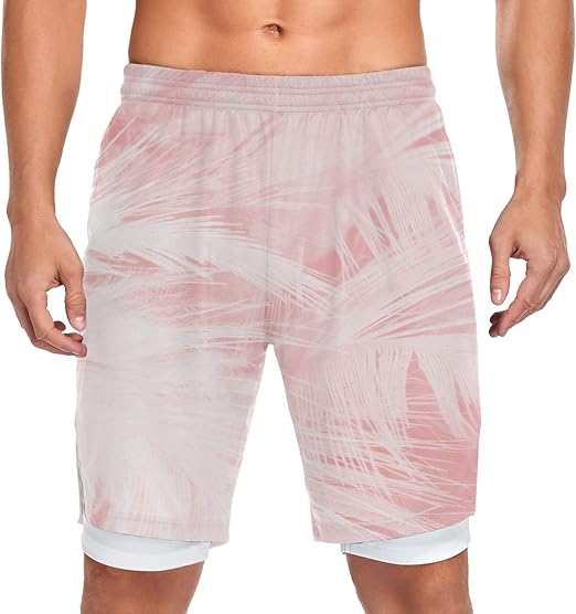 LZGZ Running Shorts Coral Pink Vintage Color Trends Feather Men