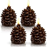 Hortsun 4 Pieces Christmas Pinecone Candles Flameless Acorn Decor LED Pinecone Candle Decor Real Wax Unscented Battery Operat