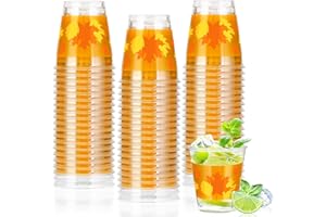 Taikula 60 Pcs 1.5oz Thanksgiving Disposable Shot Glasses, Clear Plastic Yellow Maple Leaf Cups for Turkey Dinner, Thanksgiving Party & Fall Harvest Gatherings Supplies(60, Yellow Maple Leaf)