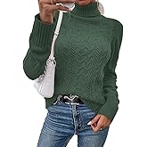 Hongqizo Women Casual Turtleneck Long Sleeve Sweater Cable Knit Pullover Solid Slim Fit Sweater Turtleneck Tops
