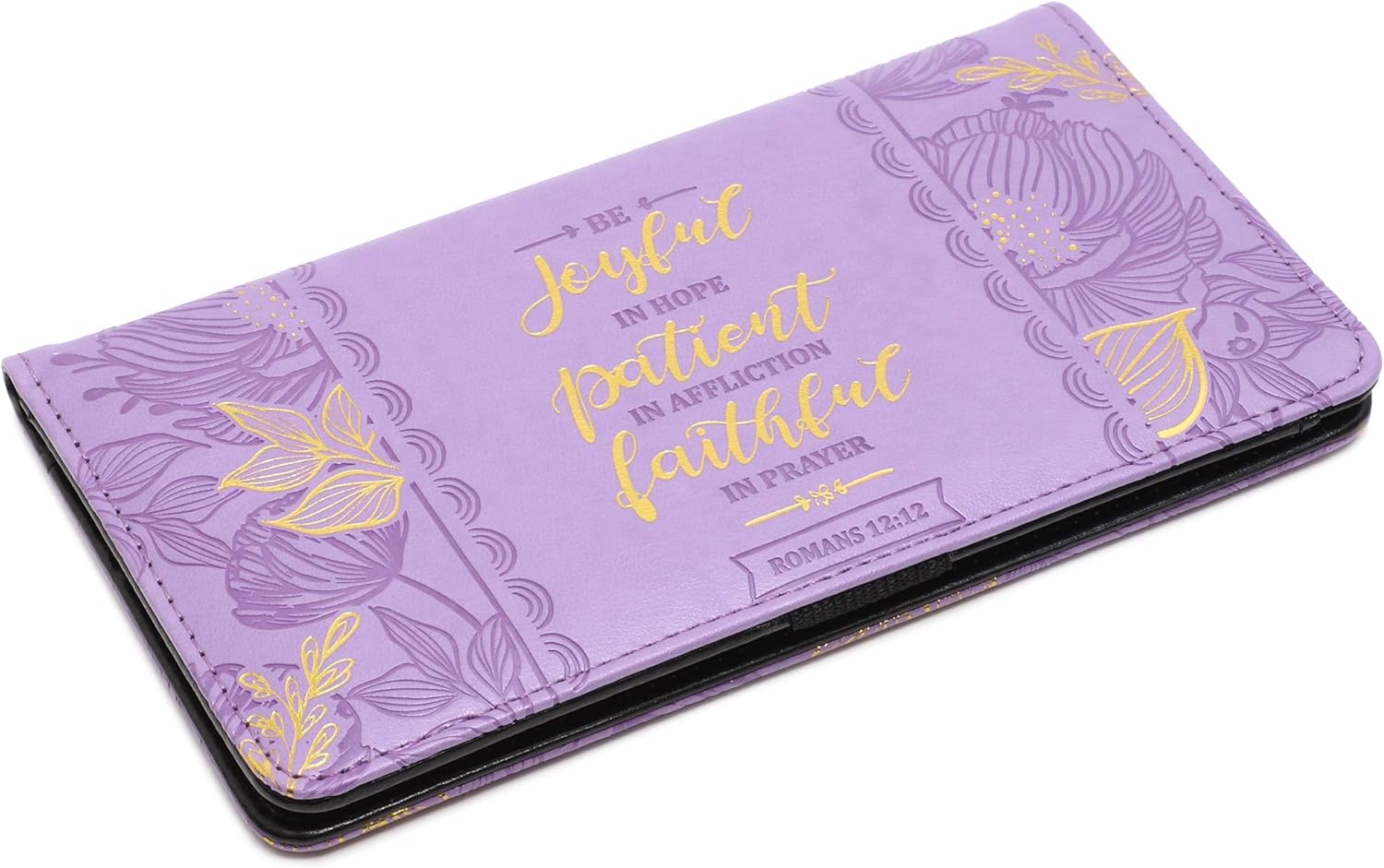 Religious Checkbook Cover Wallet for Women & Men Christian Card Holder Wallet for Checks & Credit Cards, RFID Blocking, Metallic Gold Foil (6.9 x 3.75 in, Lilac)