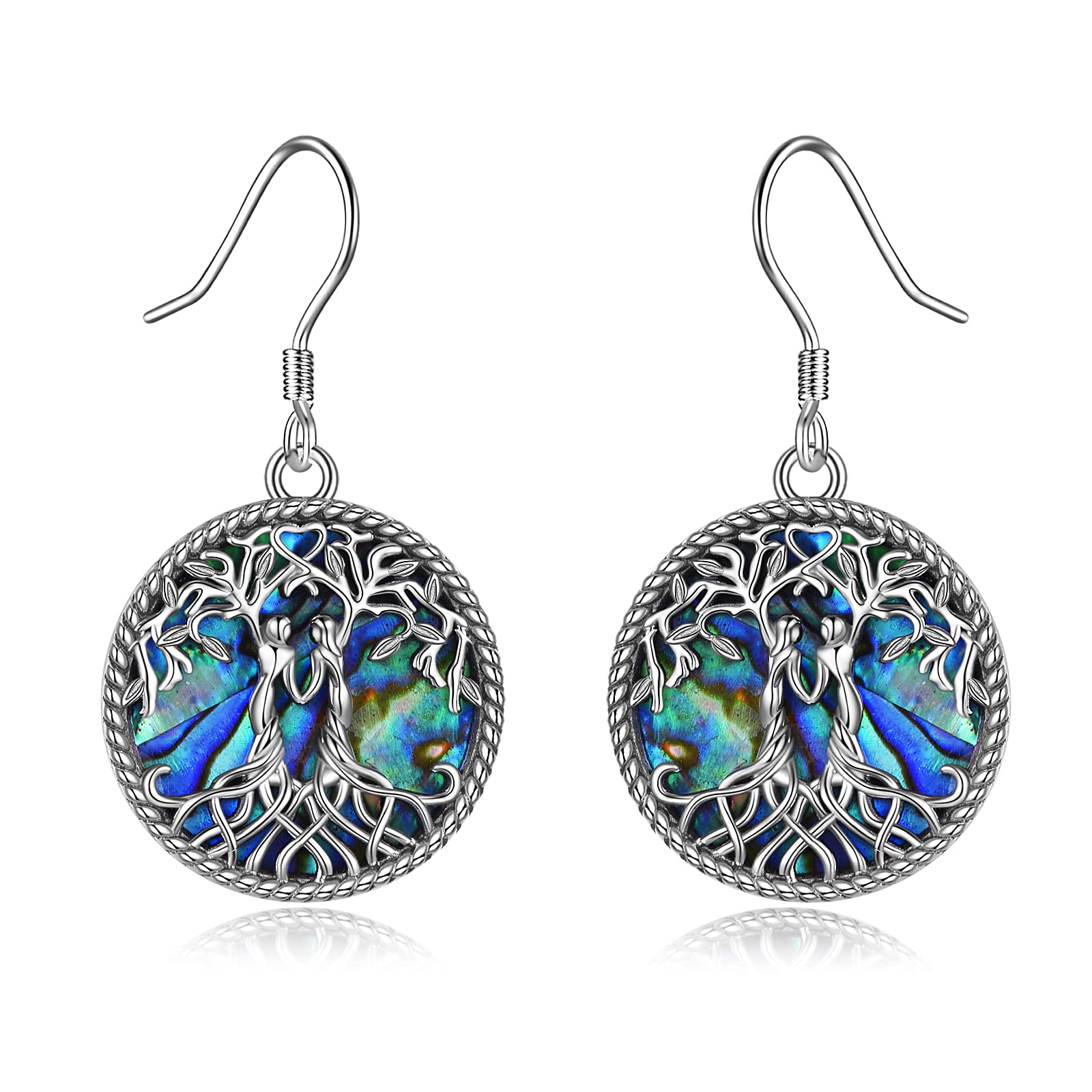 YFN Tree of Life Earrings Sterling Silver Celtic Knot Family Tree Abalone Shell Dangle Drop Earrings for Sisters and Friends (Multi-Sister)