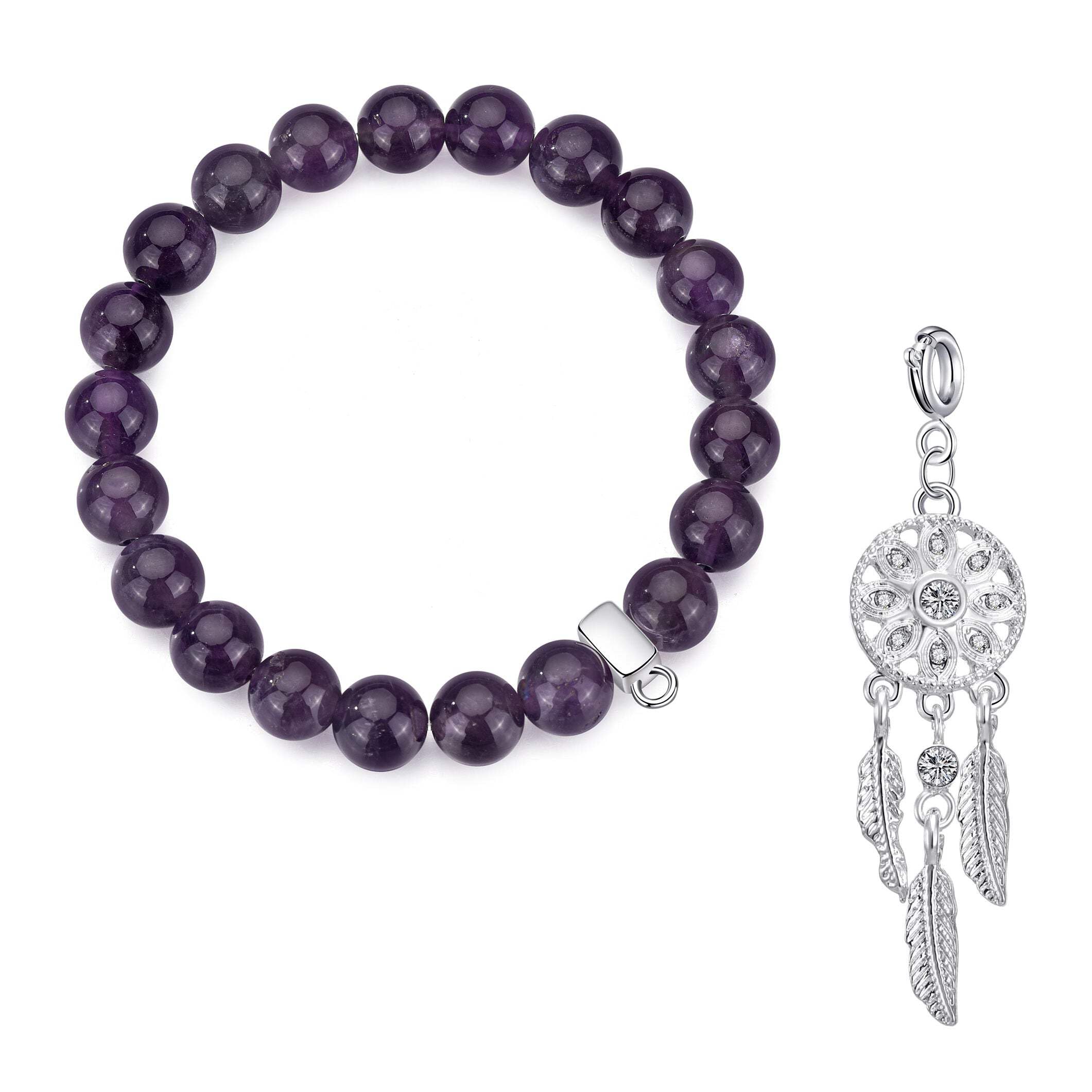 Philip Jones Amethyst Gemstone Bracelet with Dream Catcher Charm Created with Zircondia® Crystals