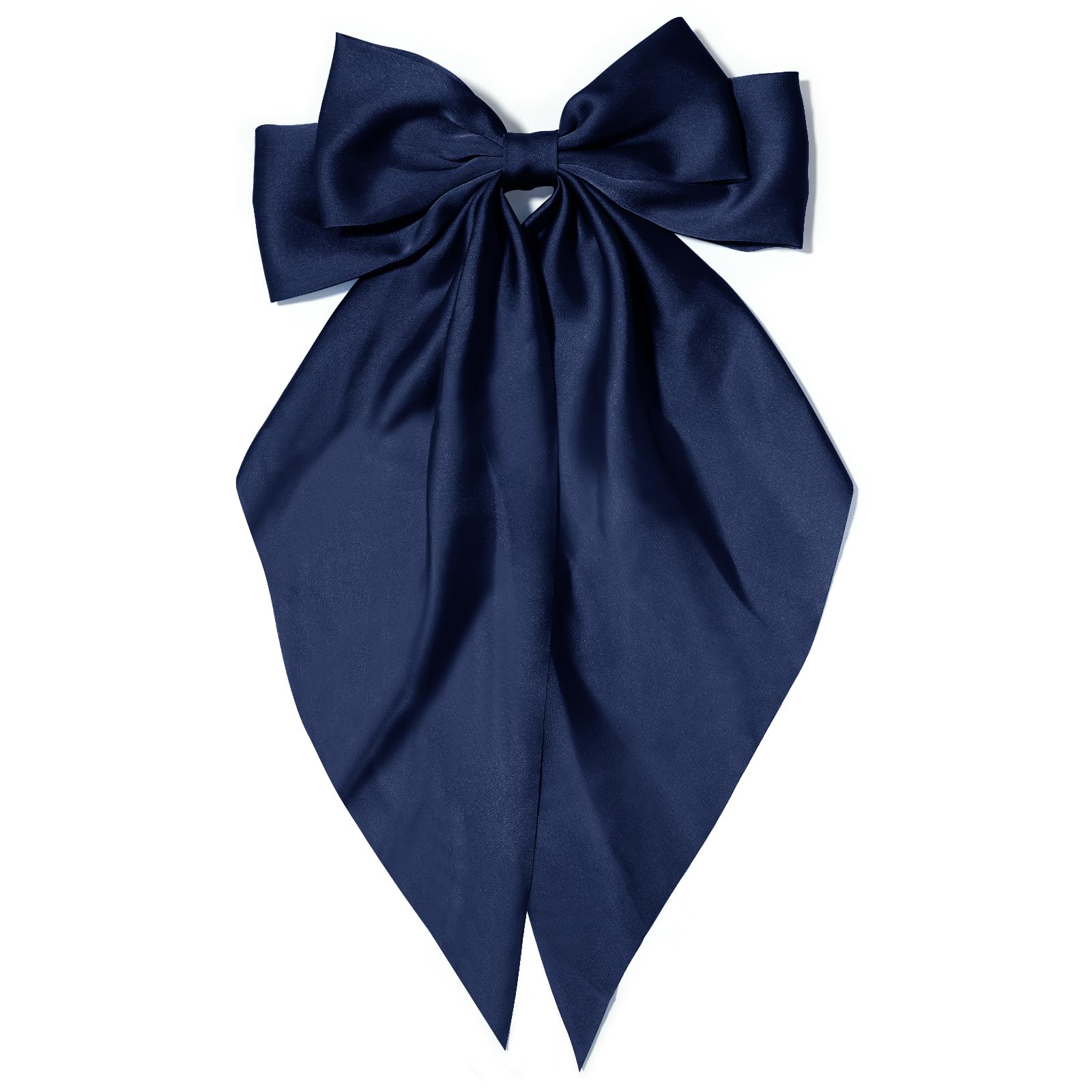 Photo 1 of Large Hair Bows for Women Dark Blue Silky Satin Hair Bow Hair Clips Long Tail French Hair Ribbon Coquette Bows Hair Accessories for Girls