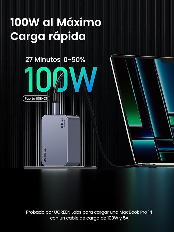 Nexode Pro 100W Cargador USB C Carga Rápida GAN Adaptador