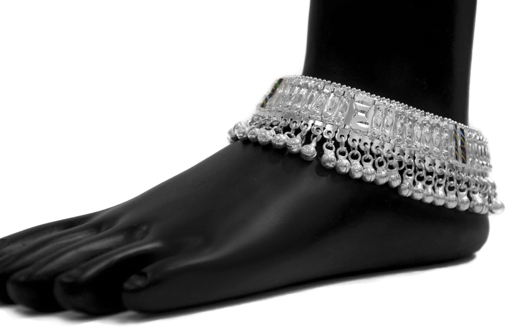 Bandura Pure Silver Plated Brass Alloy Indian Bell Anklet Pair For Women, 10"