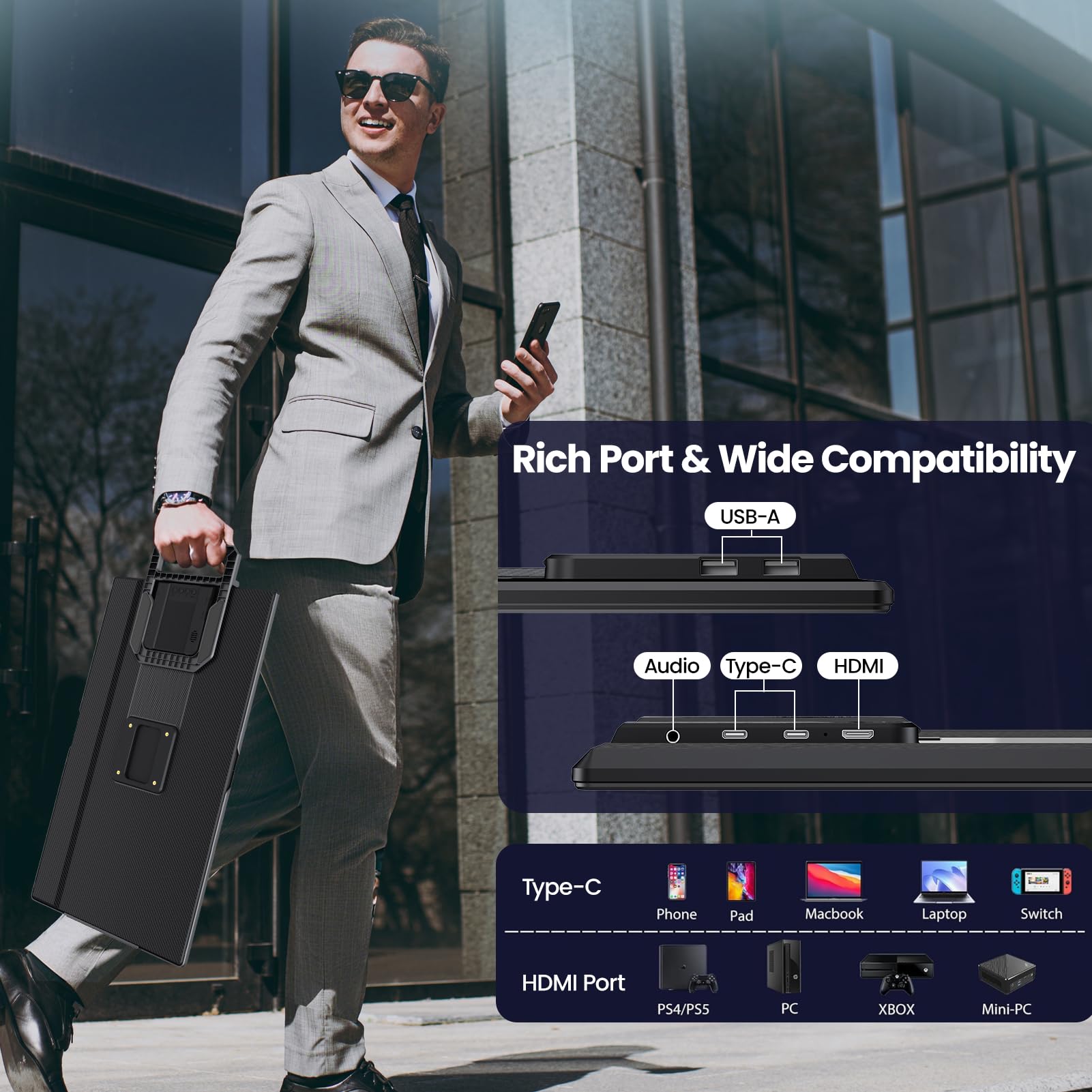 23.8'' Portable Monitor,FHD 1080P 100Hz IPS Laptop Screen Extender,USB-C HDMI Large Office Gaming Second Monitor Extender with Detachable Stand for Mac Windows PS5 Xbox Switch(Built-in Speakers)