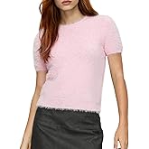 Yimoon Womens Furry Fuzzy Sweater Short Sleeve Pullover Knit Sweater Cozy Shaggy Knit Jumper