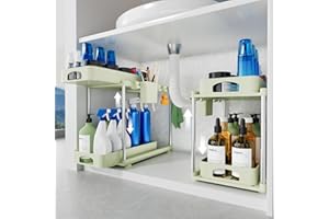 VERIFOST Under Sink Organizer, 2 Pack Under Kitchen Bathroom Cabinet Organizer, 2 Tier Under Bathroom Kitchen Sink Organizer,