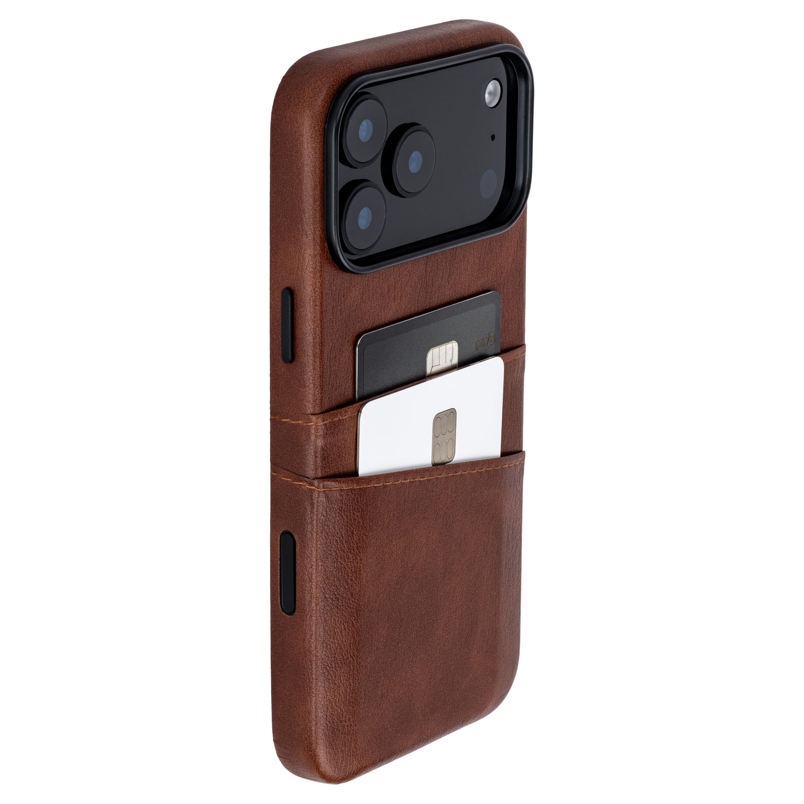 Dockem Card Case for iPhone 17 Pro Max with Magnetic Mounting Plate, Camera Control Button, Wallet with 2 Holder Slots: M2 Exec Premium Synthetic Leather (Brown)
