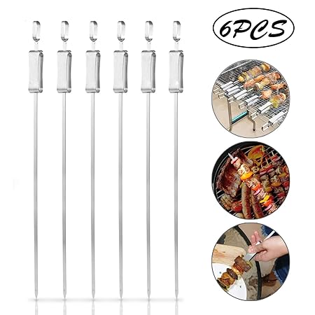 Lyeiaa Grillspieße, Premium Edelstahl Spieße Schaschlikspieße Fleischspieße mit Grillgestell (6-teiliges Set) für Lagerfeuer 